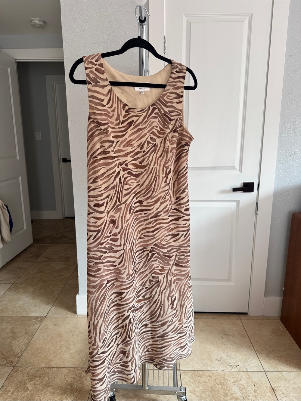 Studio I Beige and Brown Zebra-Print Maxi Slip Dress
